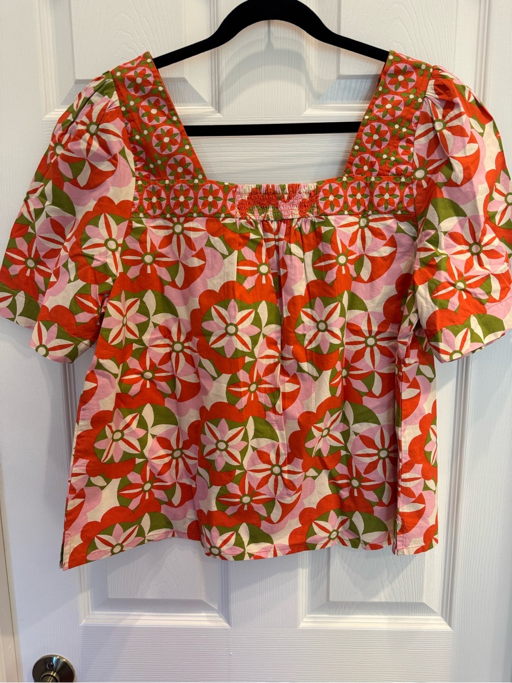 Printfresh NWT Tara Blouse Square-Neck Floral Peasant Top in Red & Pink - Picture 2 of 6